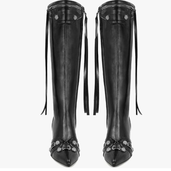 Stiletto Black Knee High Boots – Sexy Pointed Toe High Heel with Zipper - Picture 3 of 6